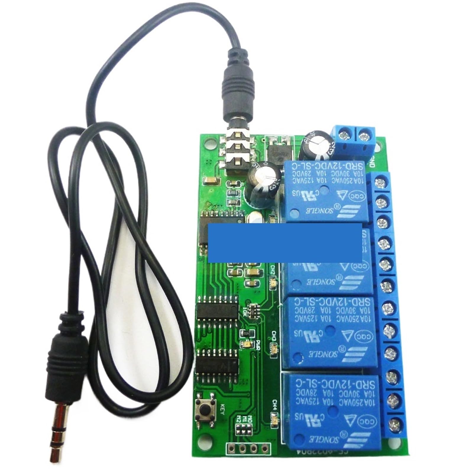 Módulo de relé de control remoto AD22B04 MT8870 de 4 canales con decodificador de señal de tono DTMF, 12 V CC, for Home con cable de 3,5 mm