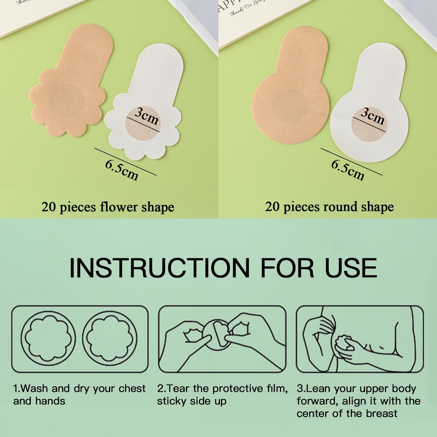 40 Pieces Disposable Pasties Nipple Covers with Lift, Invisible Nipple Petals Beige - Image 2