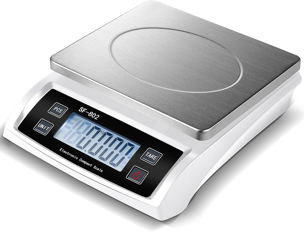 Copkim Báscula de cocina digital grande 66LB 30kg Báscula de alimentos comercial, plata | Báscula de pan inoxidable con pantalla LCD, dispositivos de pesaje comerciales para cocinar al horno