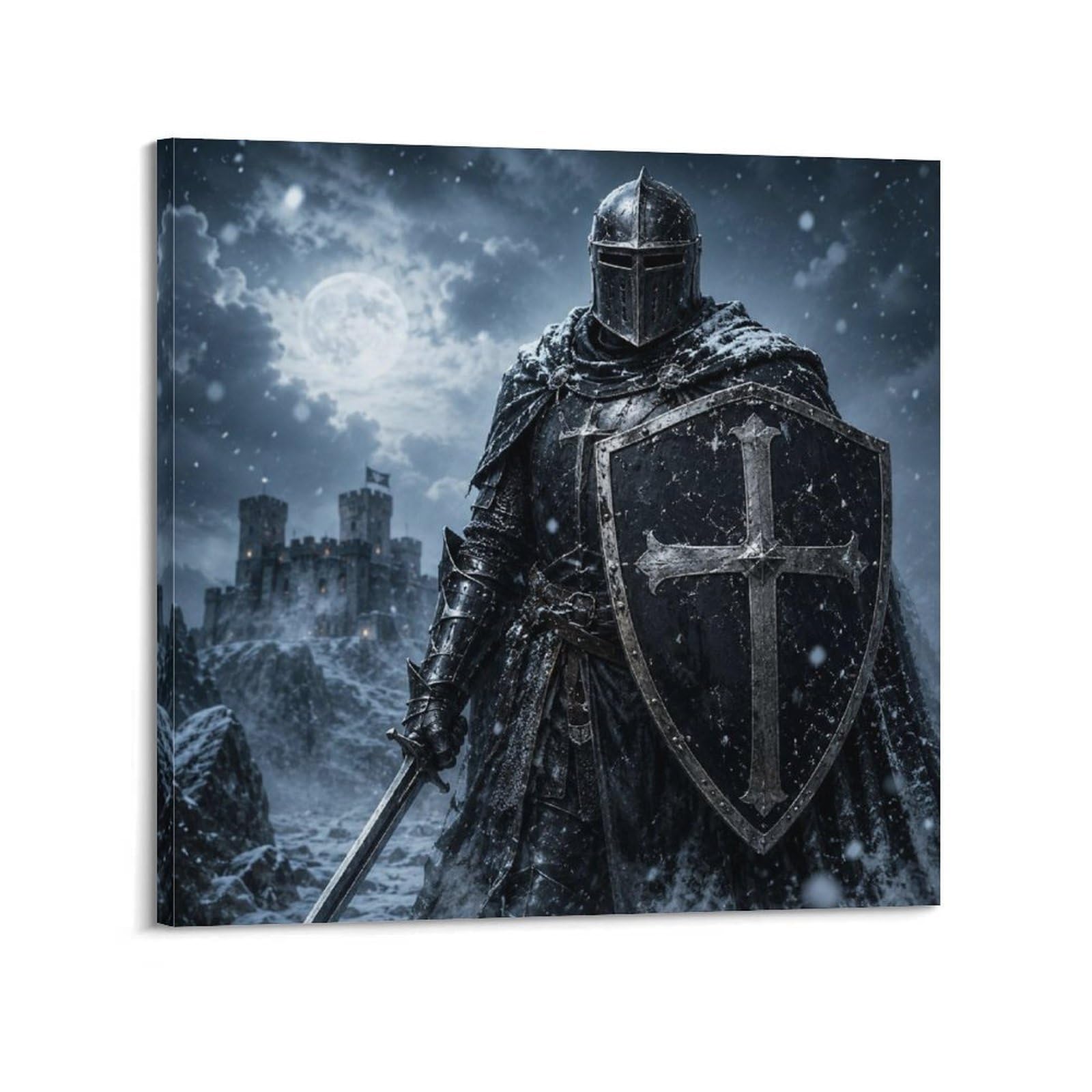 XKUGA Teutonic Knight Snow Fortress Black Cross Armor Gothic Poster Modern Decorative Canvas Prints - Ideal Wall Art for Family, Man Cave, Game Room, Boys & Girls Bedroom 24x24inch(60x60cm)