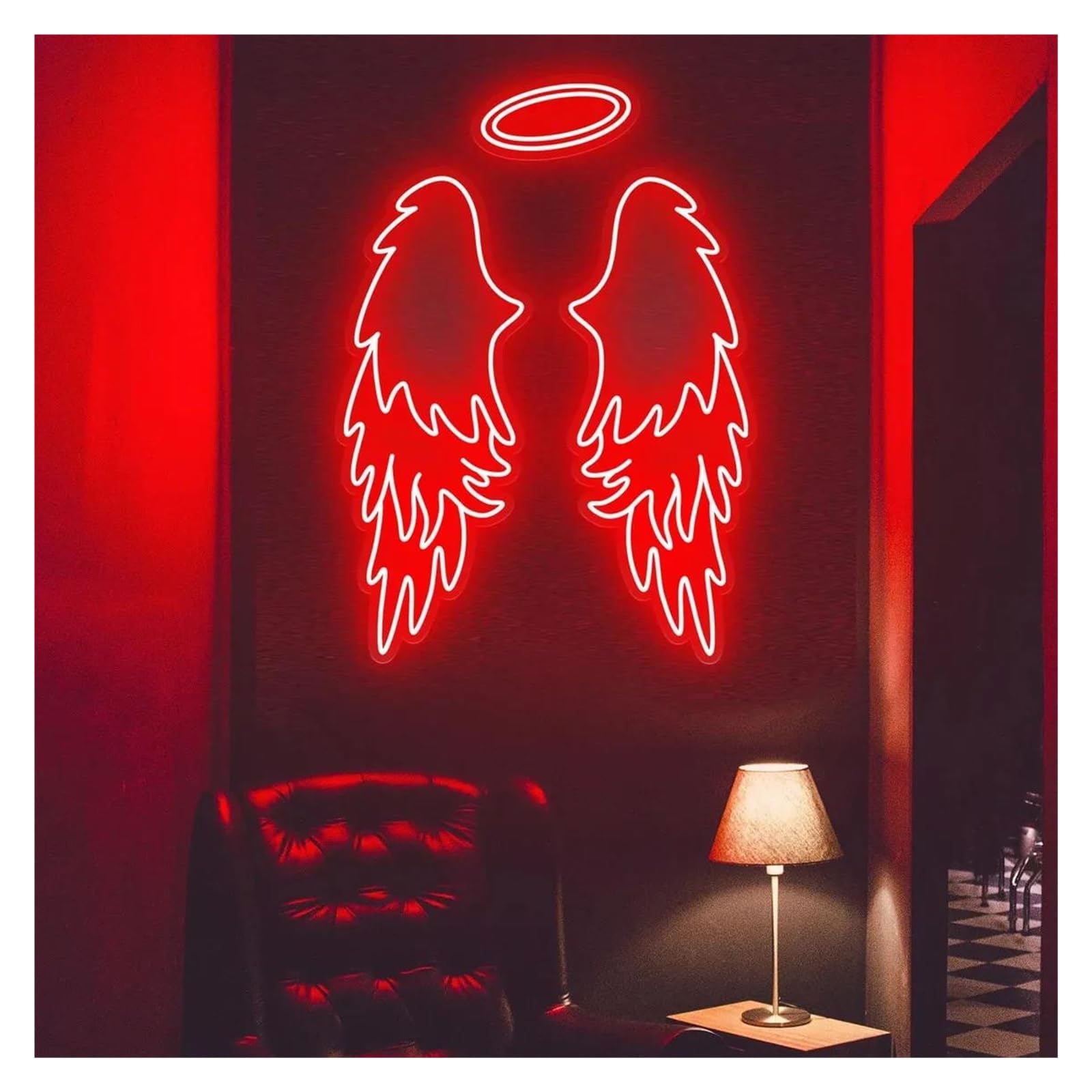 RONGCH Hanging Art Neon Signs Angel Wings and Halo Neon Sign, Angel Wings Neon Sign, Wings Wedding Decor, Party Decor 65cm(D)