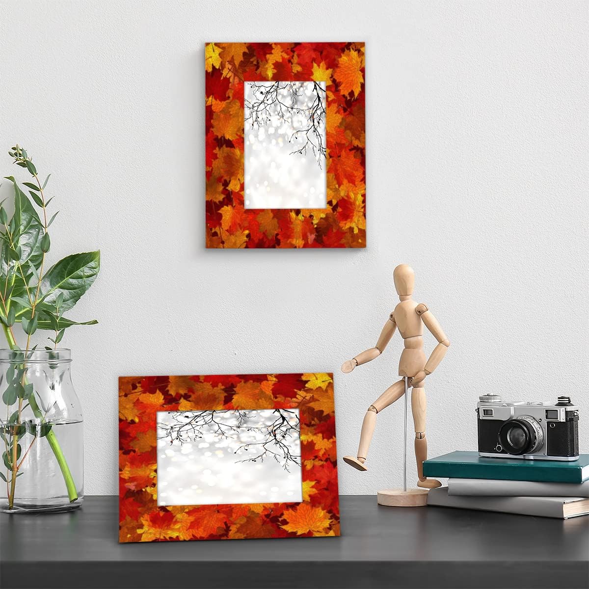 Thanksgiving Maple 5x7 Picture Frame, Fall Leaves Photo Picture Frame Display 5x7 or 4x6 Pictures for Wall and Table Vertical or Horizontal Display Photo Frame