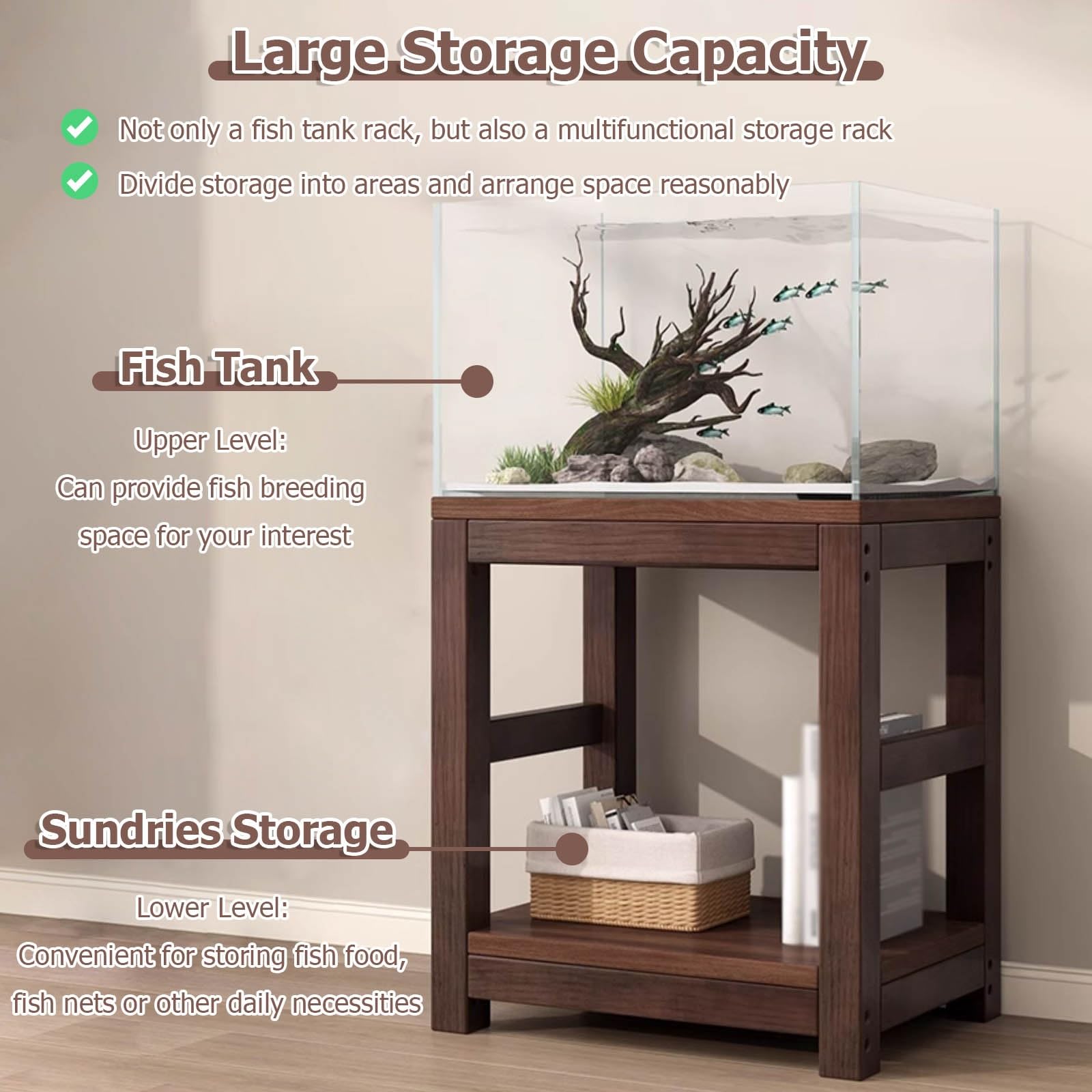 JYHHCYS Aquariumständer, 2-stufiges Regal Hochbelastbares Aquarium Mit Holzrahmen - 30 40 50 75 Gallonen Reptilienaquariumständer Für Zwei Aquarien - Großer Aquarienständer(60x30x70cm)