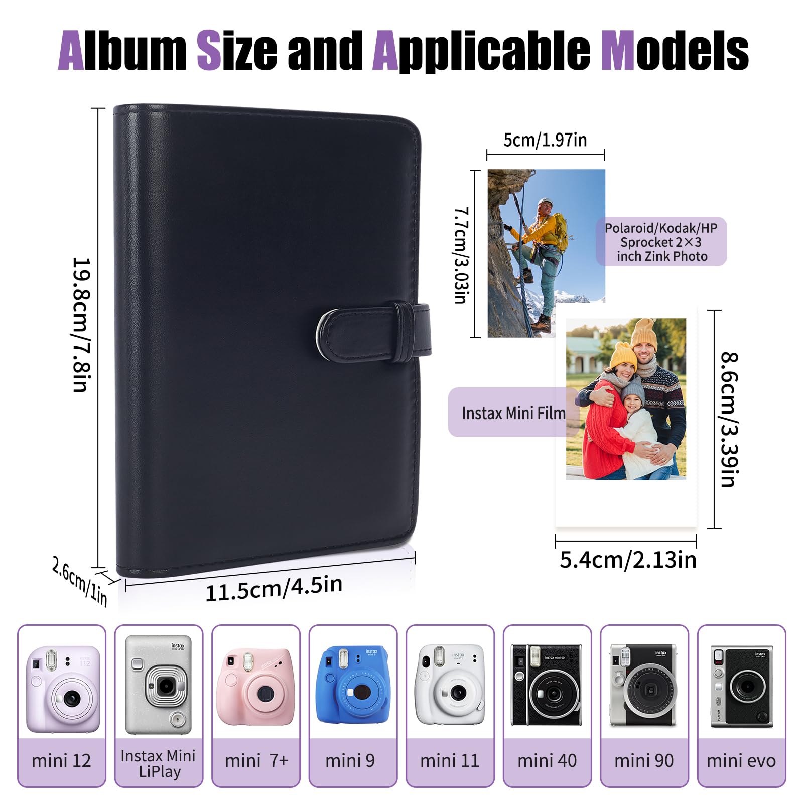 Riosin 108 Pockets Mini Album Compatible with Fujifilm Instax Mini film, Suitable for Instax Mini 12/11/7+/9/Evo/Link 2, 2x3"Photo Album for Canon ivy 2 Kpop Photocard(Lilac Purple) - Image 2