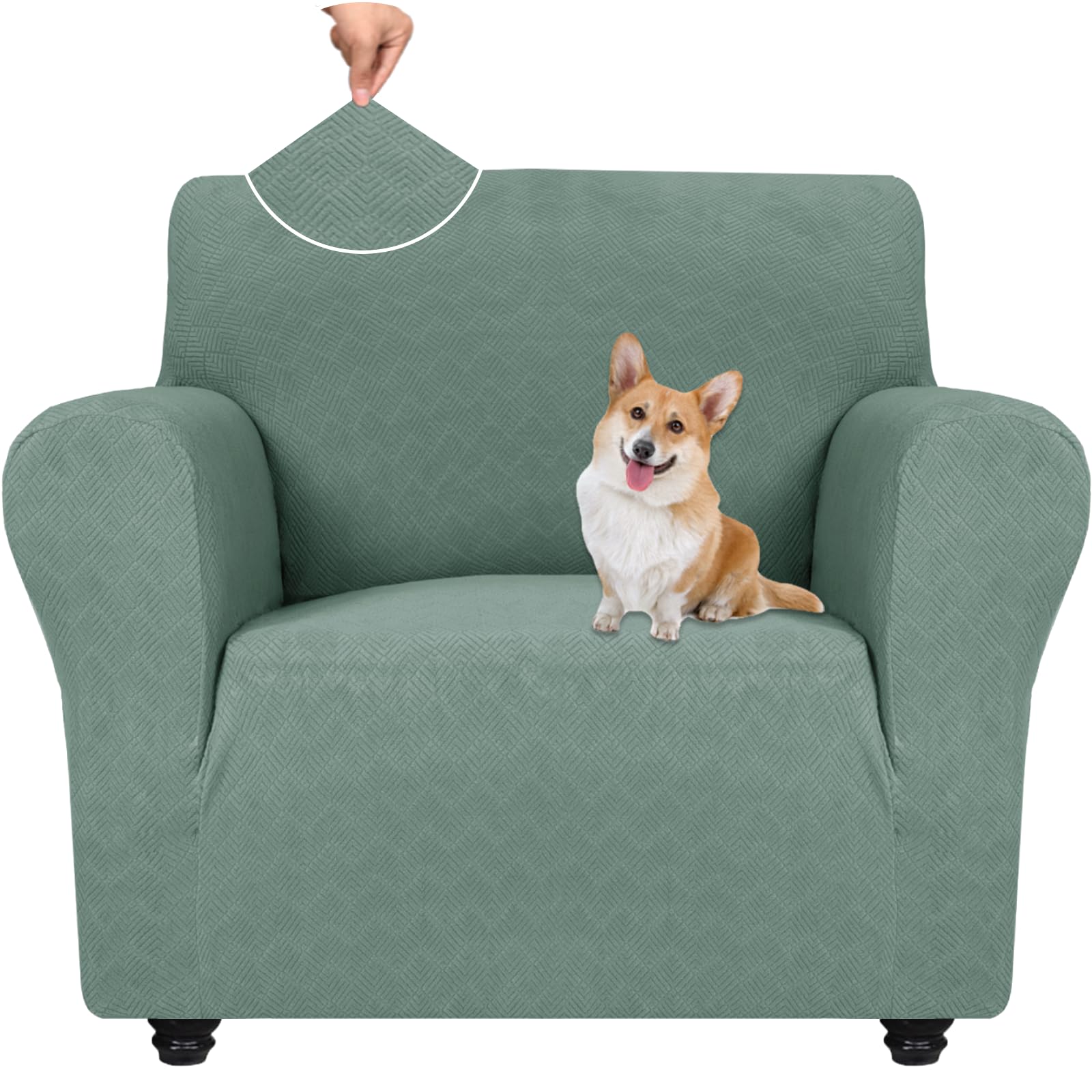 YSTELLAA Elasticizzato Copridivano 1 Posto, Moderno Copripoltrona, Universale Copri Divano Con Braccioli, Copridivano Antigraffio Gatto Cani, Sofa Cover Antiscivolo Lavabili, Verde Fagiolo