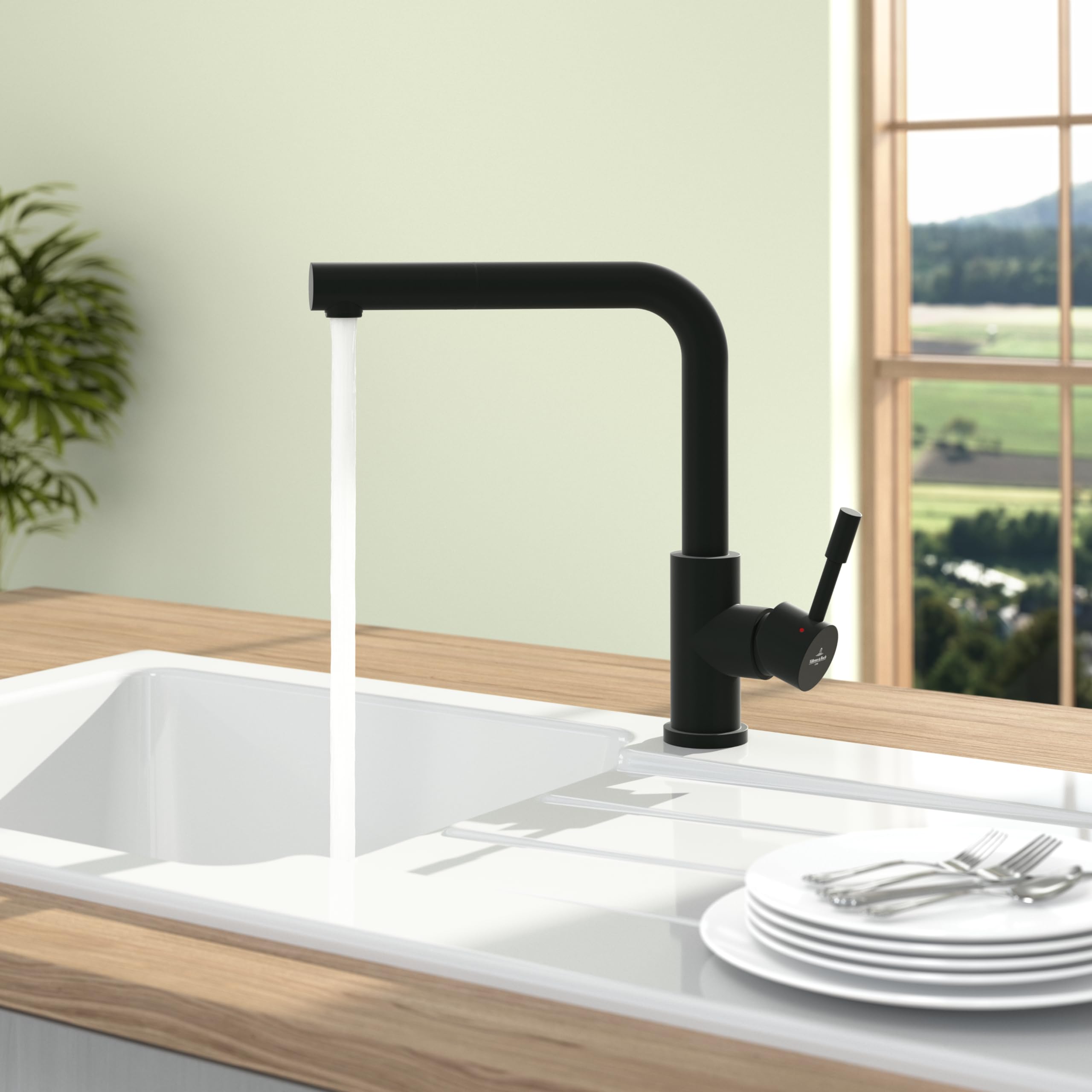 Image secondaire de Robinetterie Villeroy & Boch Steel Shower, haute pression, robinet avec douchette extractible et rotation 360°, robinetterie éco