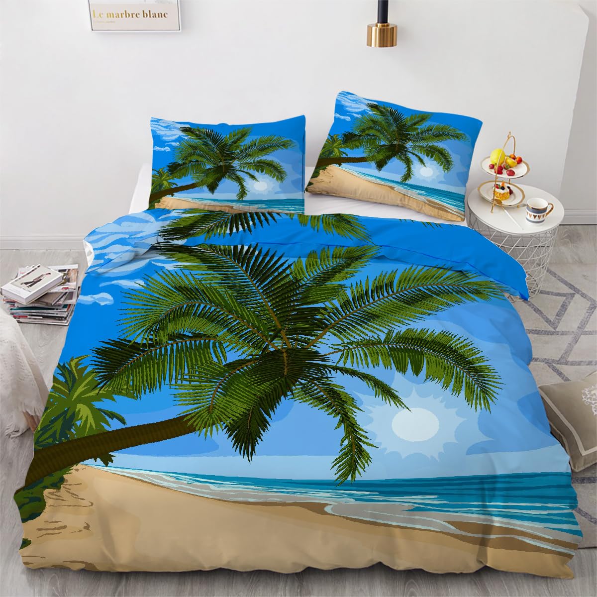 Parure de lit 3D palmiers lin de lit confort doux pour grande couette 240x260