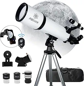 Telescope 80mm Aperture 600mm - for Beginners & Adults Astronomical Refracting Telescopes AZ Mount Tripod Fully Multi-Coated Optics 24X-180X High Magnification, with Wireless Control, Carrying Bag