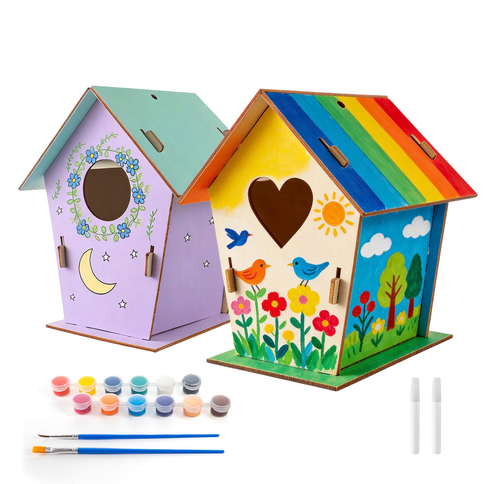 IONEKIUK 2 Pack DIY Bird House Craft Kits for Kids to Build and Paint, Easter Arts and Crafts for Kids with Bird Box, Perfect Easter Gifts and Activities for Toddlers