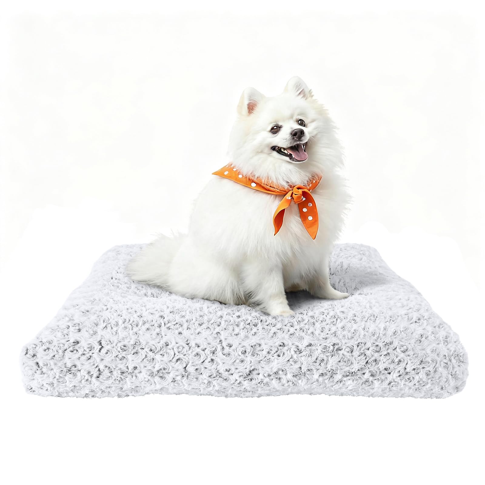 Homaxy Thick Dog Bed Medium, Soft Fluffy Dog Crate Mattress Anti-Anxiety Calming Puppy Beds with Non-Slip Bottom Washable Orthopedic Pet Cushion Cat Bed, 59x46x8cm, White