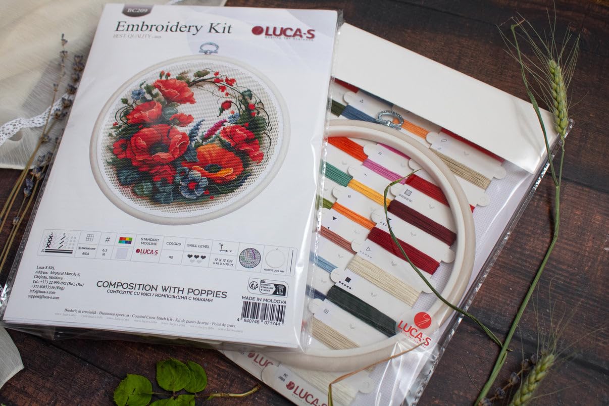 Luca-S Cross Stitch Kit with Hoop Included Composition with Poppies, BC209 - Image 2
