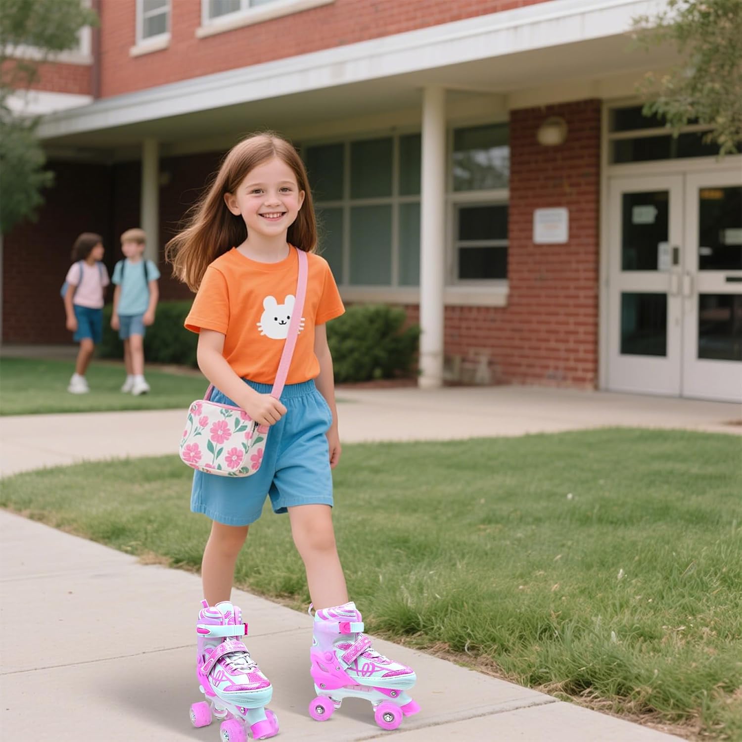 Roller Skates for Kids, Adjustable Quad Skates for Youth Teen Ages 5-8 8-12 12-14 with Light Up Wheels, Children Beginners Rollerskates for Indoor Outdoor Spots