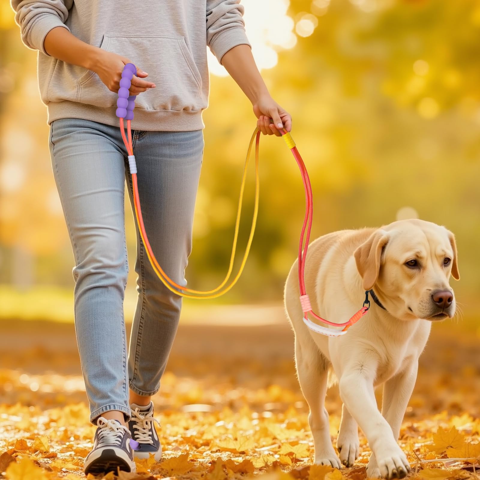 Correa manos libres para perro, mango suave, con 2 asas acolchadas para tráfico, entrenamiento de perros de raza mediana y pequeña, clip de metal giratorio para caminar, trotar y correr a tu perro