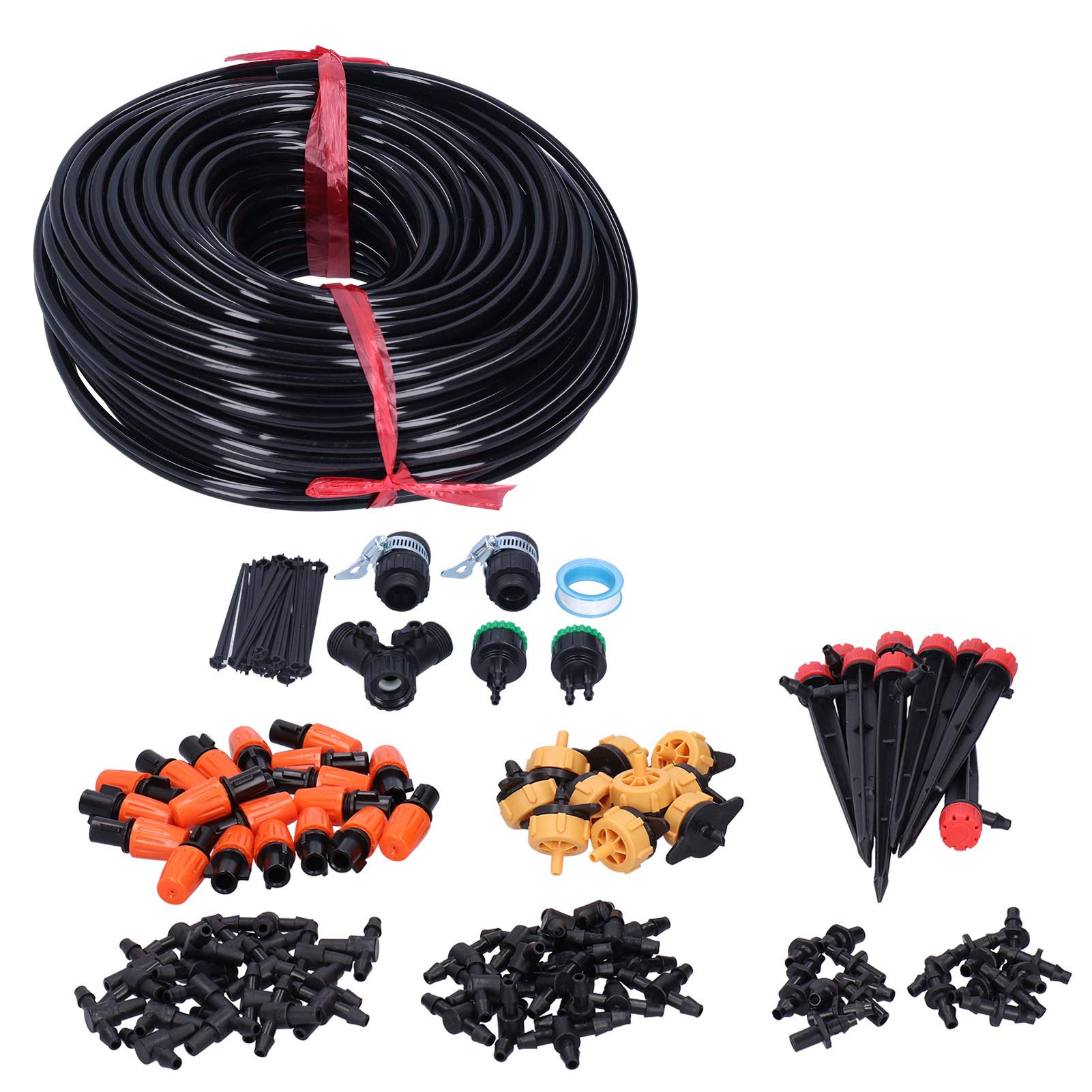 Kit di irrigazione a goccia 40M 4/7, di irrigazione per giardino con ugelli regolabili, kit di irrigazione automatica per serra, prato e orto con valvola a doppio scarico e