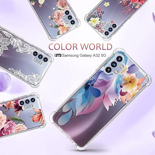 Miniatura 7 de Osophter Funda para Galaxy A32 5G para niñas y mujeres, diseño floral floral con protector de pantalla, absorción de golpes, funda de goma TPU