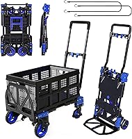 Vista 1 de Carro de mano plegable con cesta plegable, carritos de capacidad de 330 libras con ruedas 2 en 1 camión de plataforma, carrito de empuje con 4