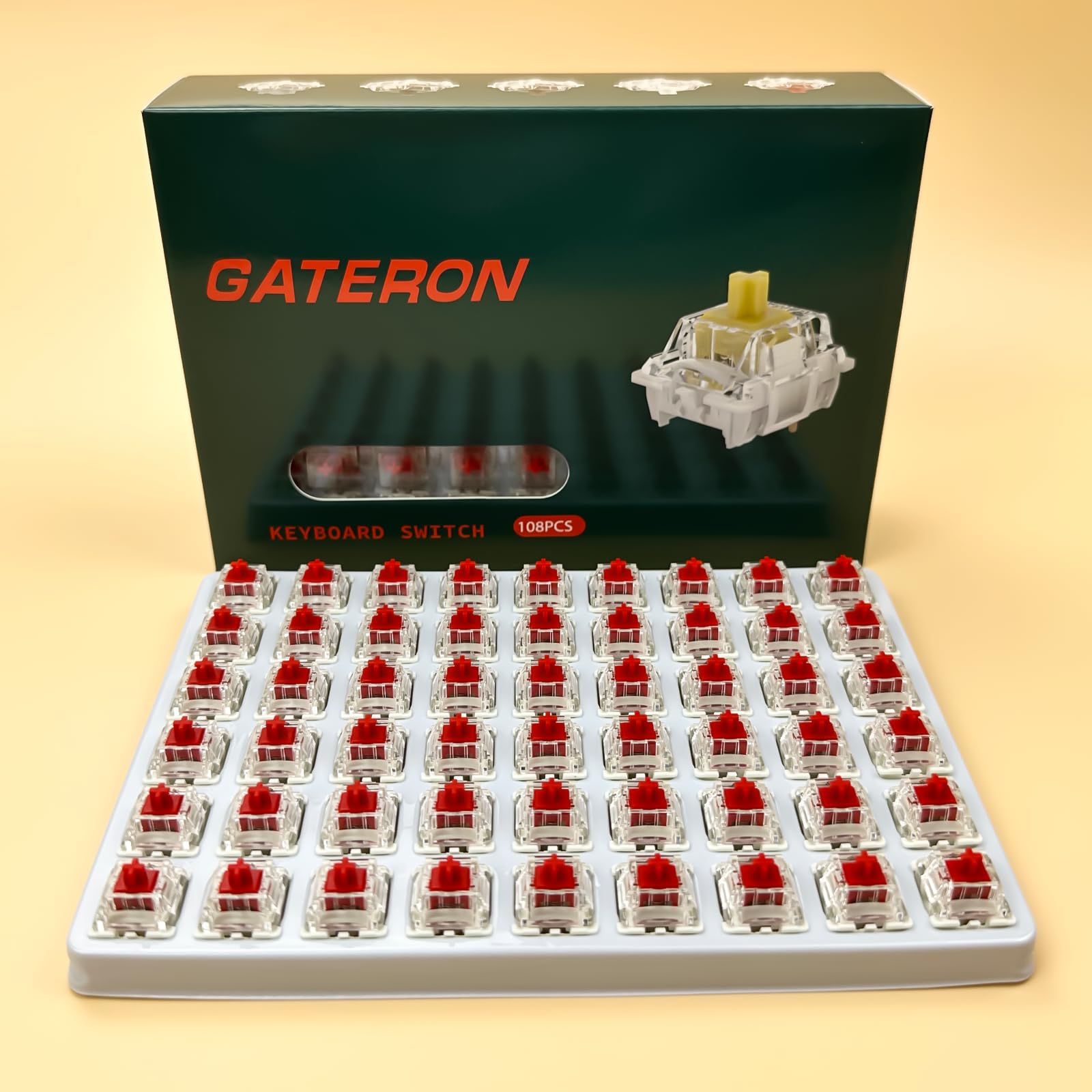 Zjmehty Gateron G Pro 3.0 Lot de 108 commutateurs linéaires/pré-lubrifiés/améliorés pour clavier mécanique, 3 broches, rouge