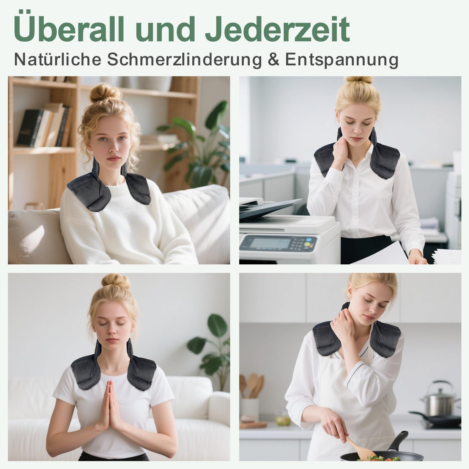 Körnerkissen Nacken Schulter für Mikrowelle, Kirschkernkissen Nacken Schulter, Nackenkissen mit Kragen,100% natürliche Füllungen Geschenke für die Familie, Wärme-/Kältetherapie(Grau)
