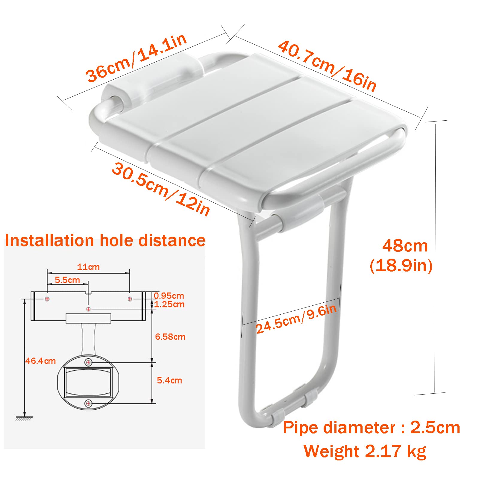 Taburete Ducha Antideslizante Plegable, Asiento de Ducha Abatible, Acero Inoxidable Sillas para Ducha Personas Mayores, Minusvalidos, Asiento Ducha Plegable Pared, Taburete de Baño Imp(Color:Yellow 1)
