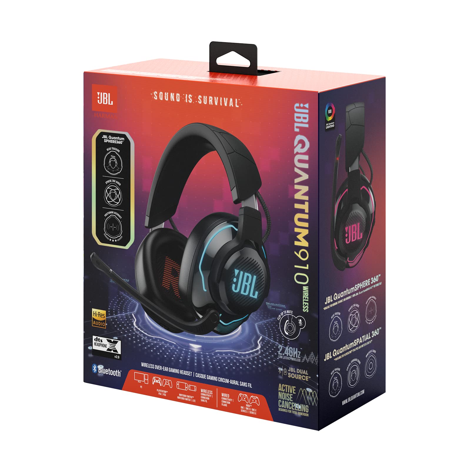 JBL Quantum 910 Casque de Gaming sans Fil avec Réduction de Bruit Active et Bluetooth, Batterie qui se Recharge en Cours d’Utilisation et Micro-tige, en Noir