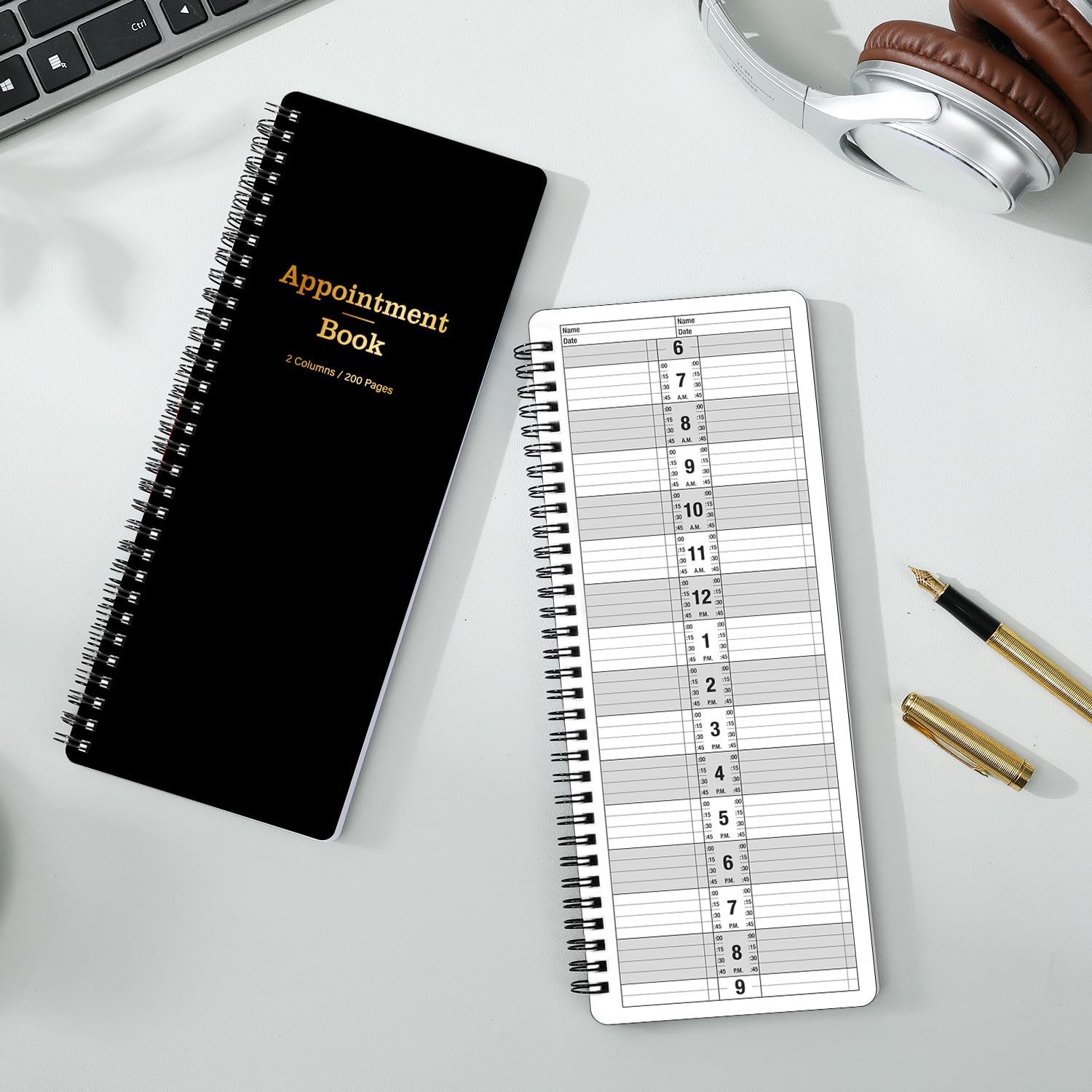 Salon Appointment Book - 4.5'' x 11.5'', Undated Daily & Hourly Schedule Book with 2 Column & 200 Pages - Black - Image 2