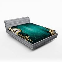 Vista 47 de Ambesonne Choo Choo Train Boy - Sábana bajera ajustable para motor de vapor, diseño de tren azul, verde, vintage, funda de cama con bolsillo