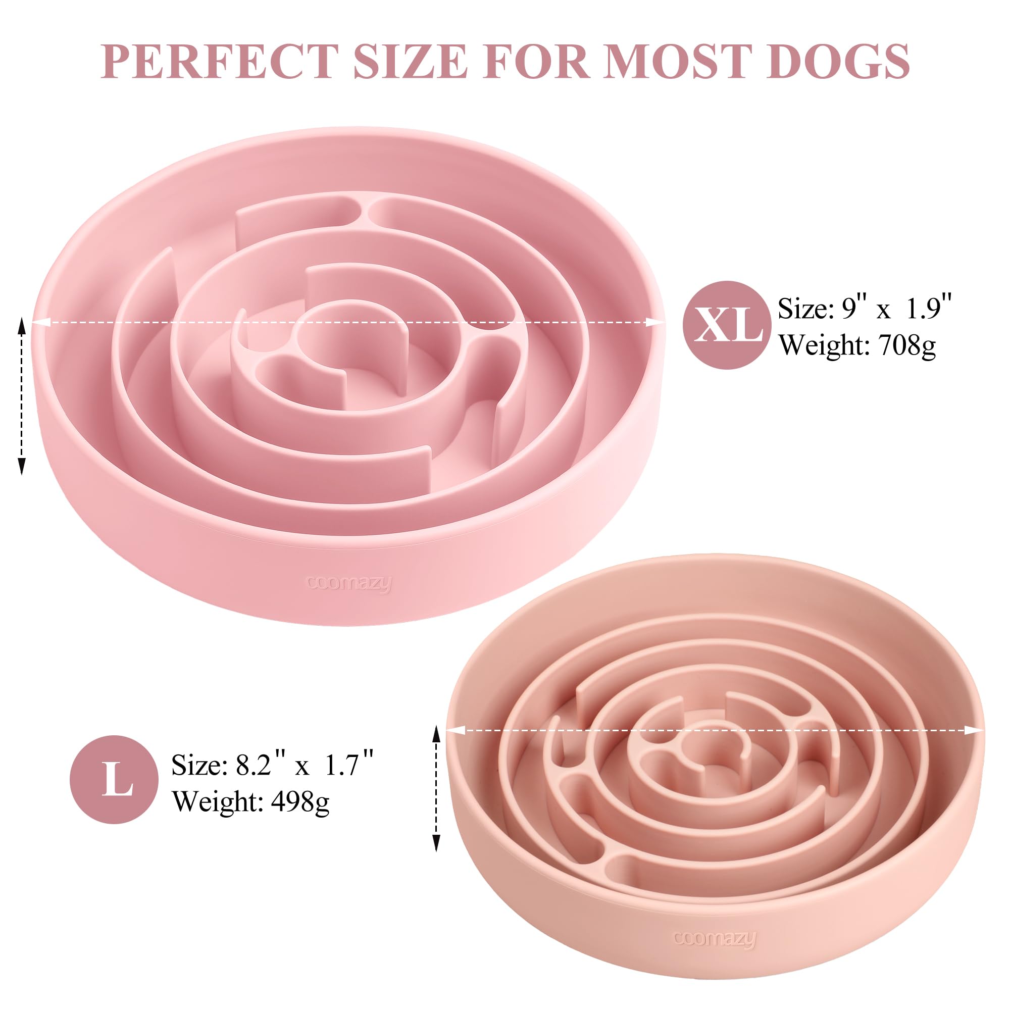 Coomazy Ciotola per cani XL, in silicone, con ventose, per alimentazione lenta, design antiscivolo, riduce noia e ansia, adatta per cani di taglia grande, rosa