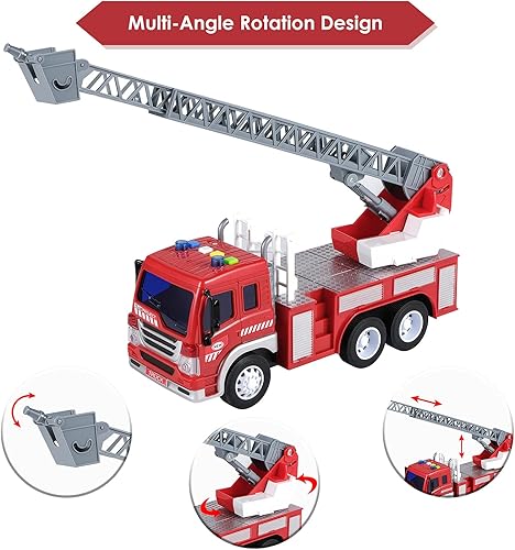 Miniatura 3 de DAMEING Camiones de bomberos para niños juguetes realistas con luces y sonidos para niños vehículos inerciales alimentados por fricción autos de