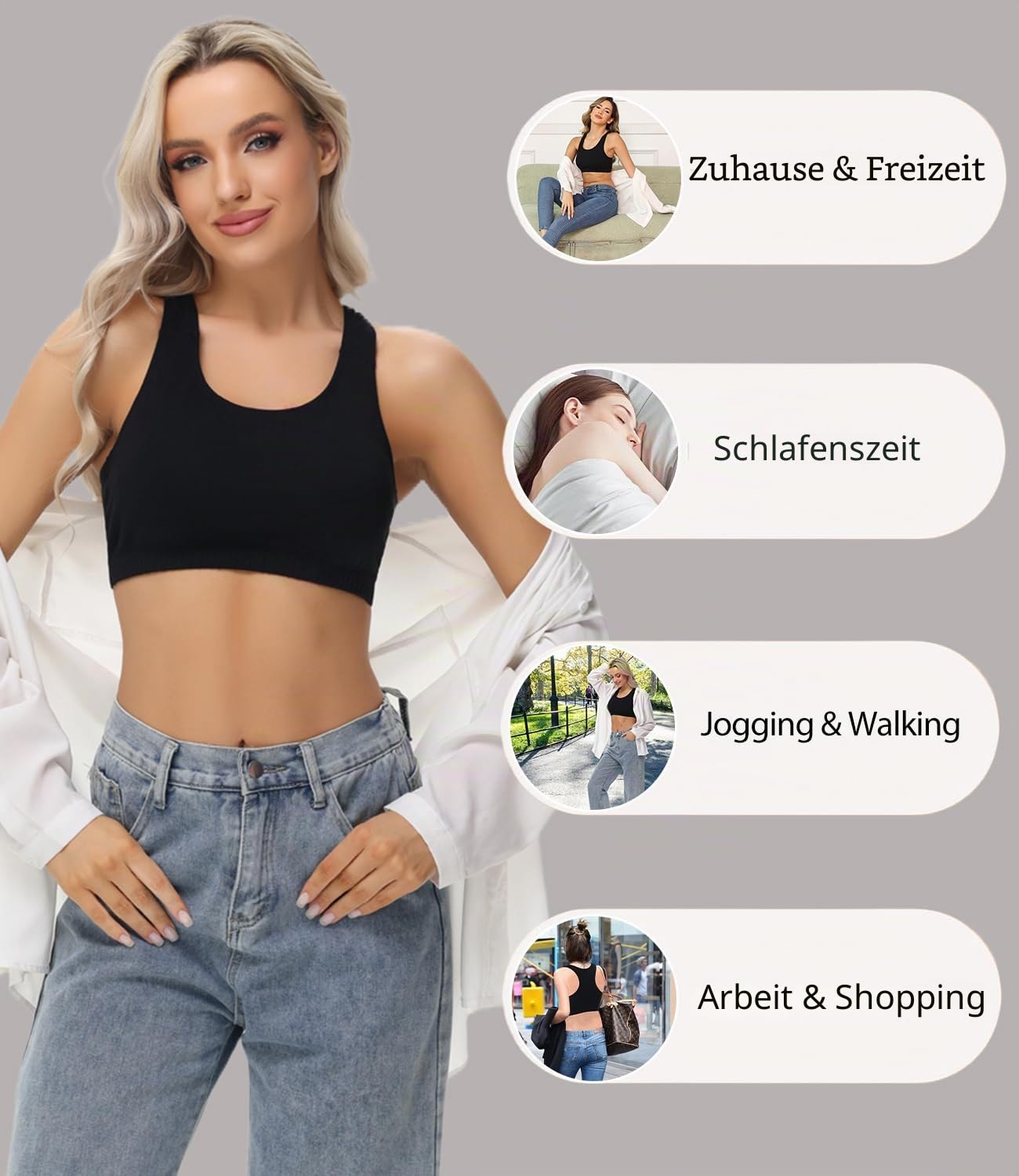 wirarpa Bustier Damen Baumwolle Ohne Bügel T-Rücken Bra Ohne Gepolstert Top Leichte Stützung 3er Pack