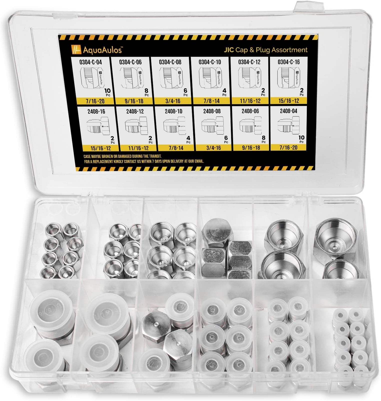 64 Pcs. JIC 37° Flare Thread Cap & Plug Assortment Kit, Seal Adapter Set for Hydraulic Hose Tube and Pipe, SAE AN Fittings, Galvanized Carbon Steel with Precision Threading, Dash Sizes 4 6 8 10 12 16
