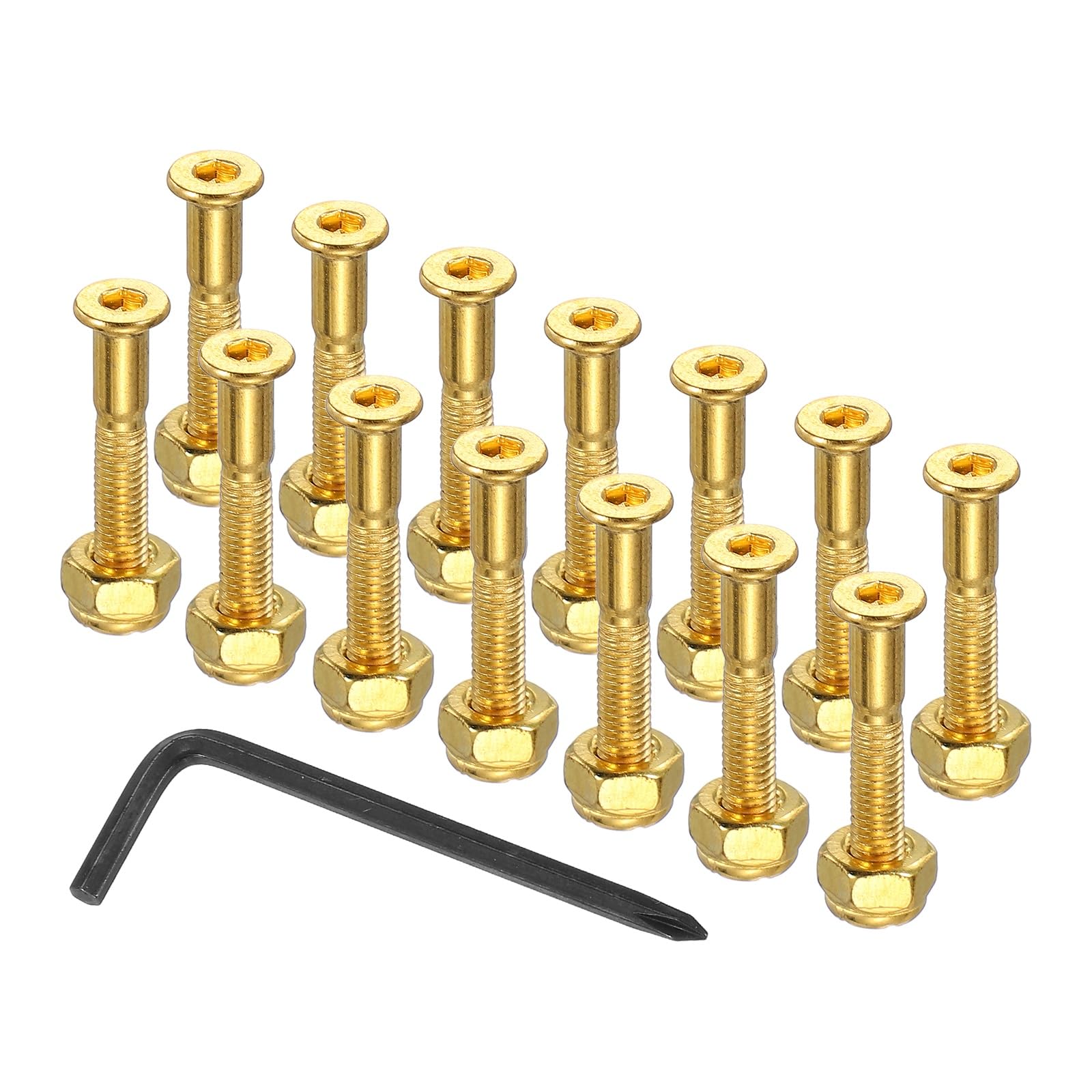 PATIKIL 17 Mm/ 0.7" Skateboard Hardware Kit, 16 Pcs Mounting Screws Bolts Nuts Set with Hex Key for Skateboard Cruiser, Gold