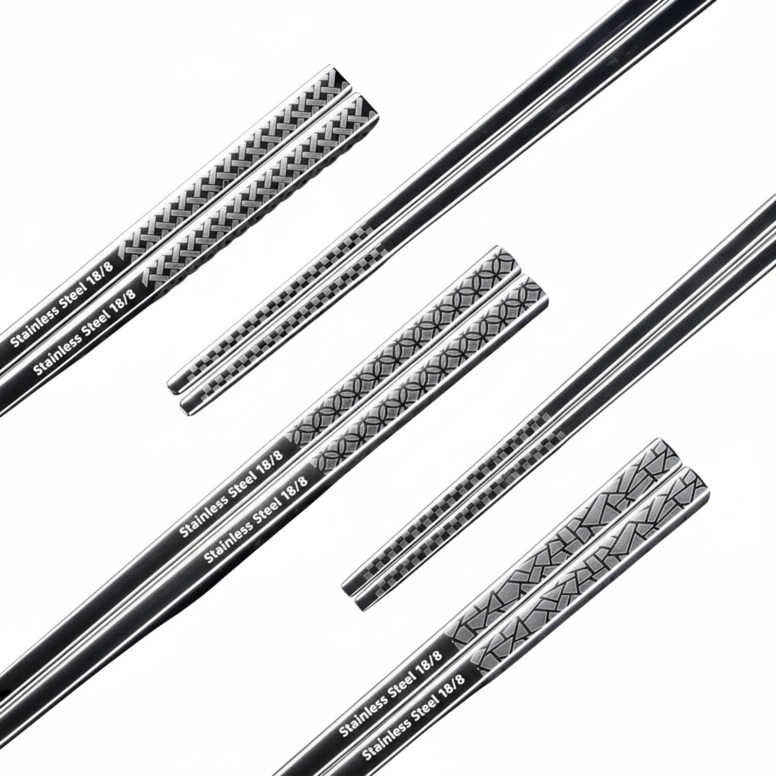 5 Pair Metal Chopsticks Reusable 18/8 Stainless Steel Chopsticks Set