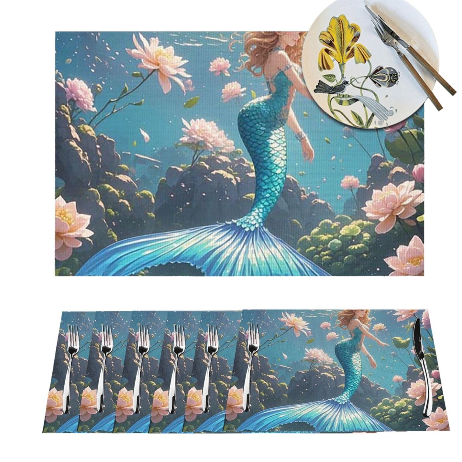 Set de table de salle a manger motif sirene lot de 6 en PVC haute qualite