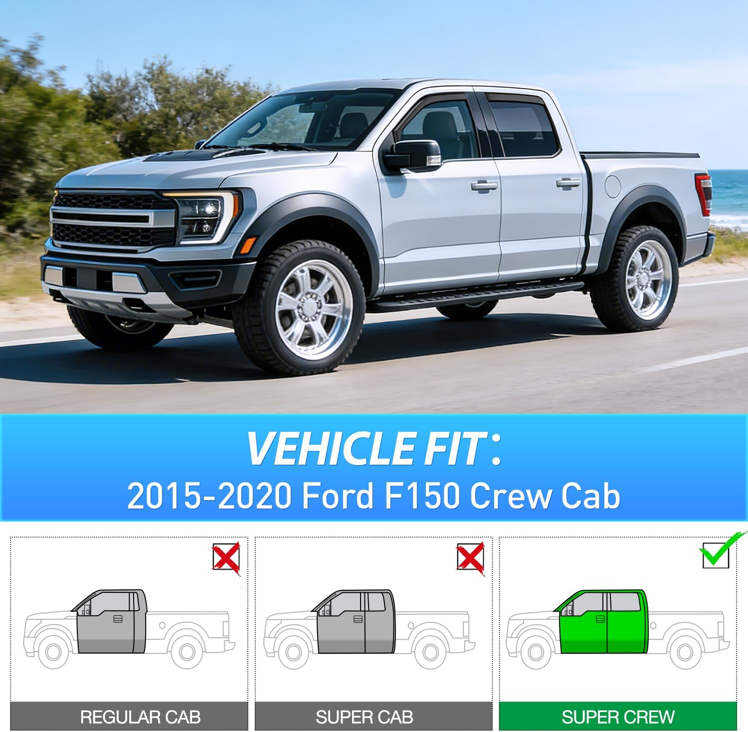 Nilight in-Channel Rain Guards for Ford F150 SuperCrew 2015 2016 2017 2018 2019 2020,Window Visors Vent Deflectors, Smoke Tinted, Wind & Rain Protection, Car Wash Safe – 4PCS