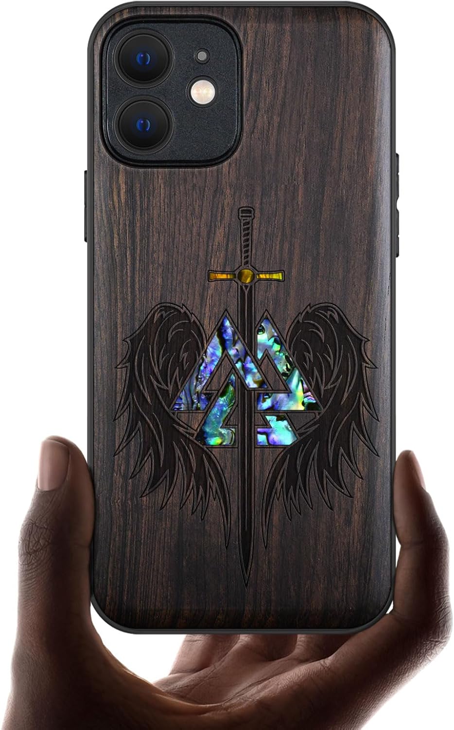 Carveit Designer Wooden Protective Case for iPhone 12 Mini Magnetic Cover [Wood Engraving & Shell Inlay] Compatible with 12 Mini MagSafe (Storm Eye-Rosy)