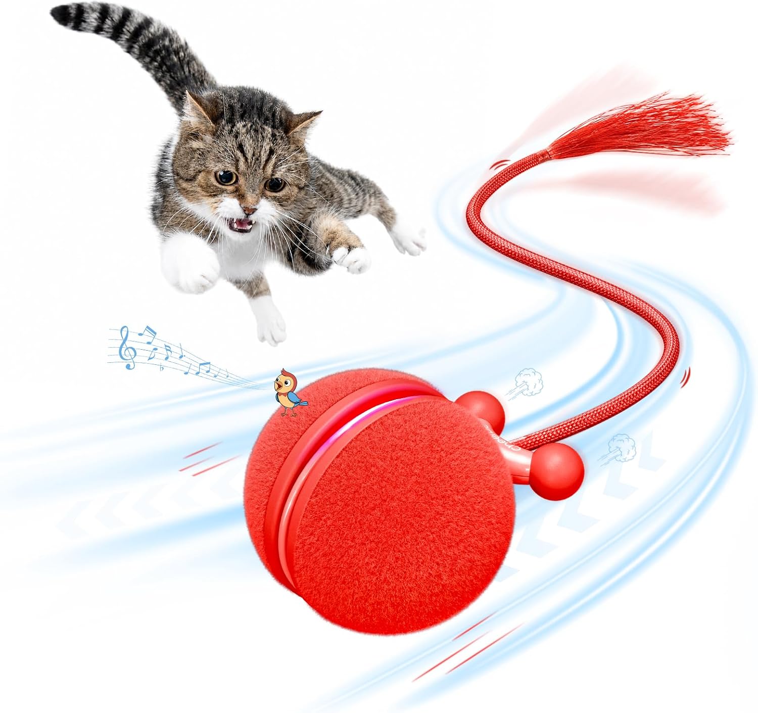 Cheerble Interactive Cat Toy Ball, Smart Automatic Electric Cat Toys for Indoor Cats with 3 Speeds, Chirping Moving Motion Activated Teaser Rolling Ball Toy for Cats/Small Dog to Keep Them Busy