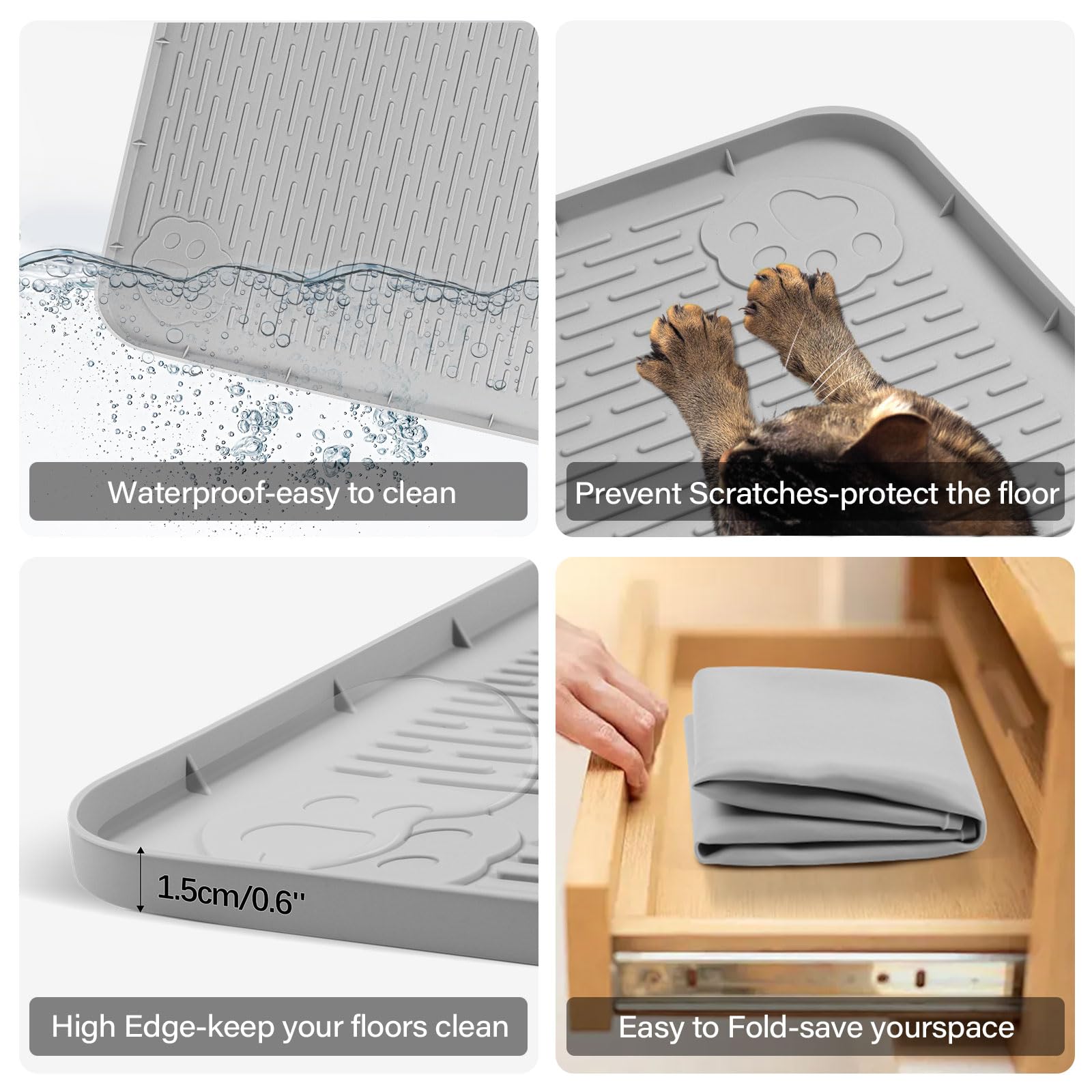 40 x 28 pollici Supporto Tappetini Igienici, Kalolary Silicone Cani Cuccioli Supporto Tappetini Igienici Cani Tappetino Igienico Riutilizzabile Addestramento Cani Prova Perdite Bordo Rialzato (Grigio)