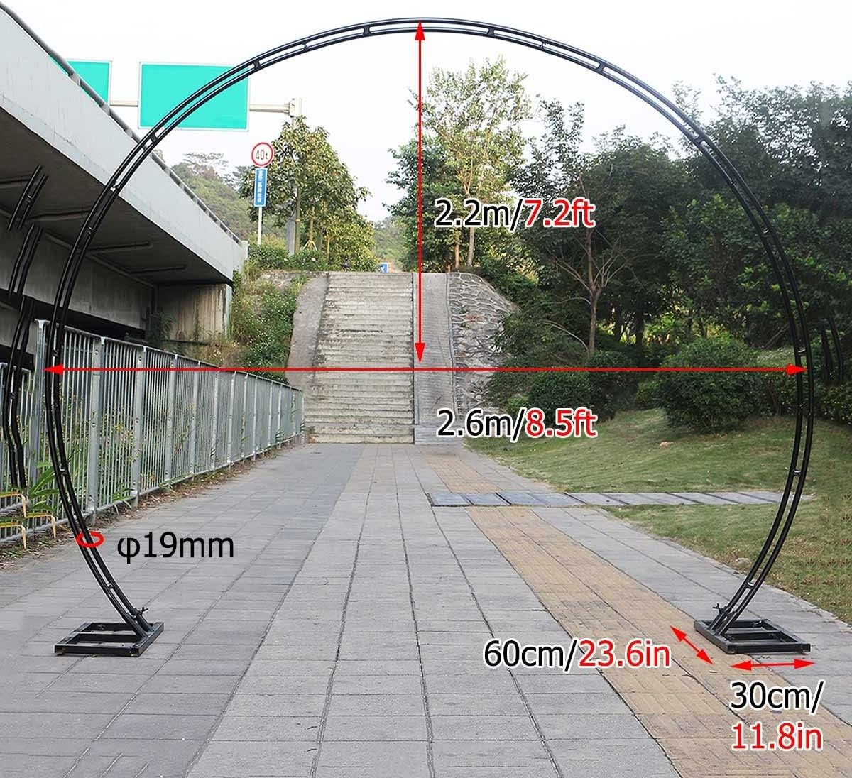 Heavy Duty Metal Wedding Arch - Round Arbor with Bases, Anti-Rust Circle Background for Garden Parties, Decorative Gate in 2x2.40m, 2.6x3.0m, 2.8x3.2m (Black, 2.2x2.6m/7.2x8.5ft)