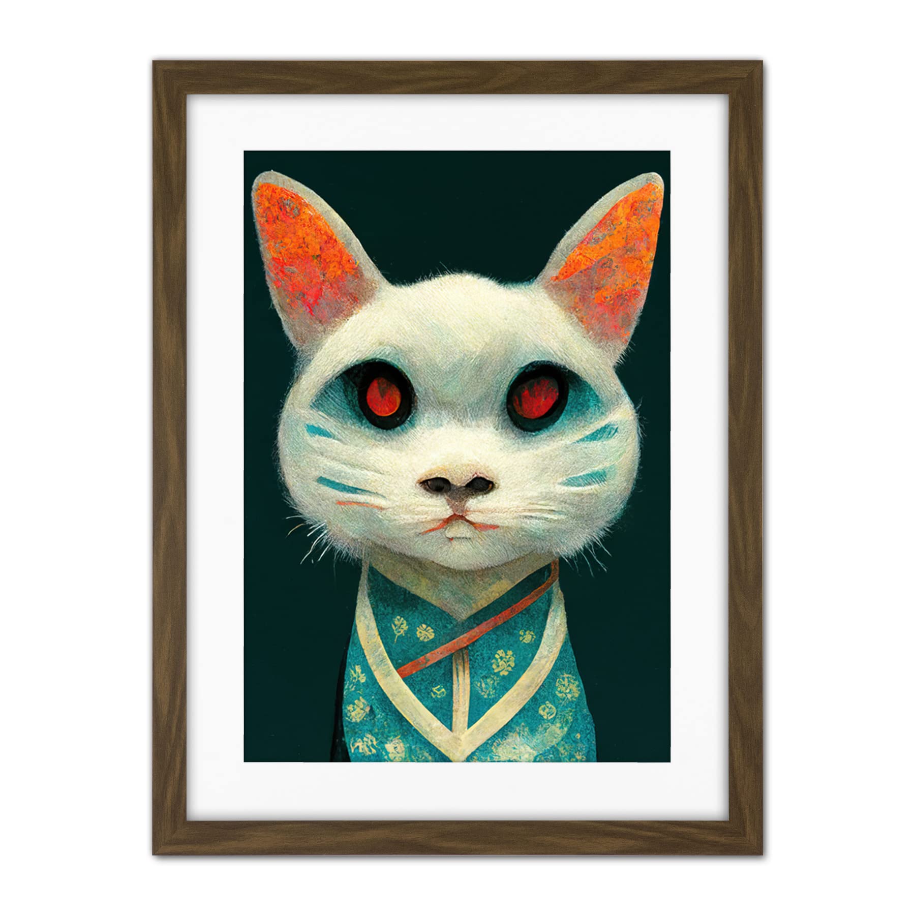 Doppelganger33 LTD Nihonga Kimono Cat Japanese Illustration Artwork Framed Wall Art Print 18X24 Inch