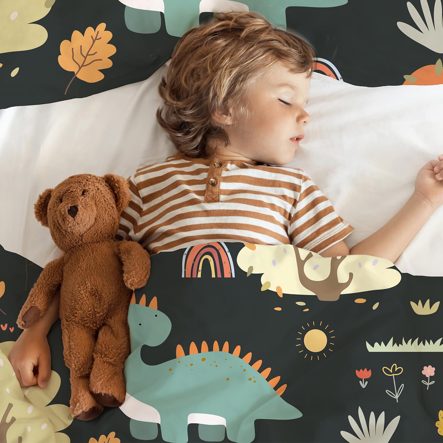 ROZTYLJ Cot Bed Duvet Cover Set Dinosaur Patterns Toddler Bedding Set For Boys Reversible Cot Duvet Cover 120x150cm & Pillow Case 40x60cm - Image 4