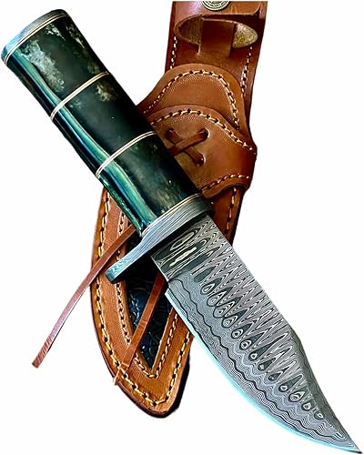 Miniatura 7 de Poshland - Cuchillo completo de Skiner de espiga de cero de Damasco hecho a mano 9 pulgadas (BC-1095)