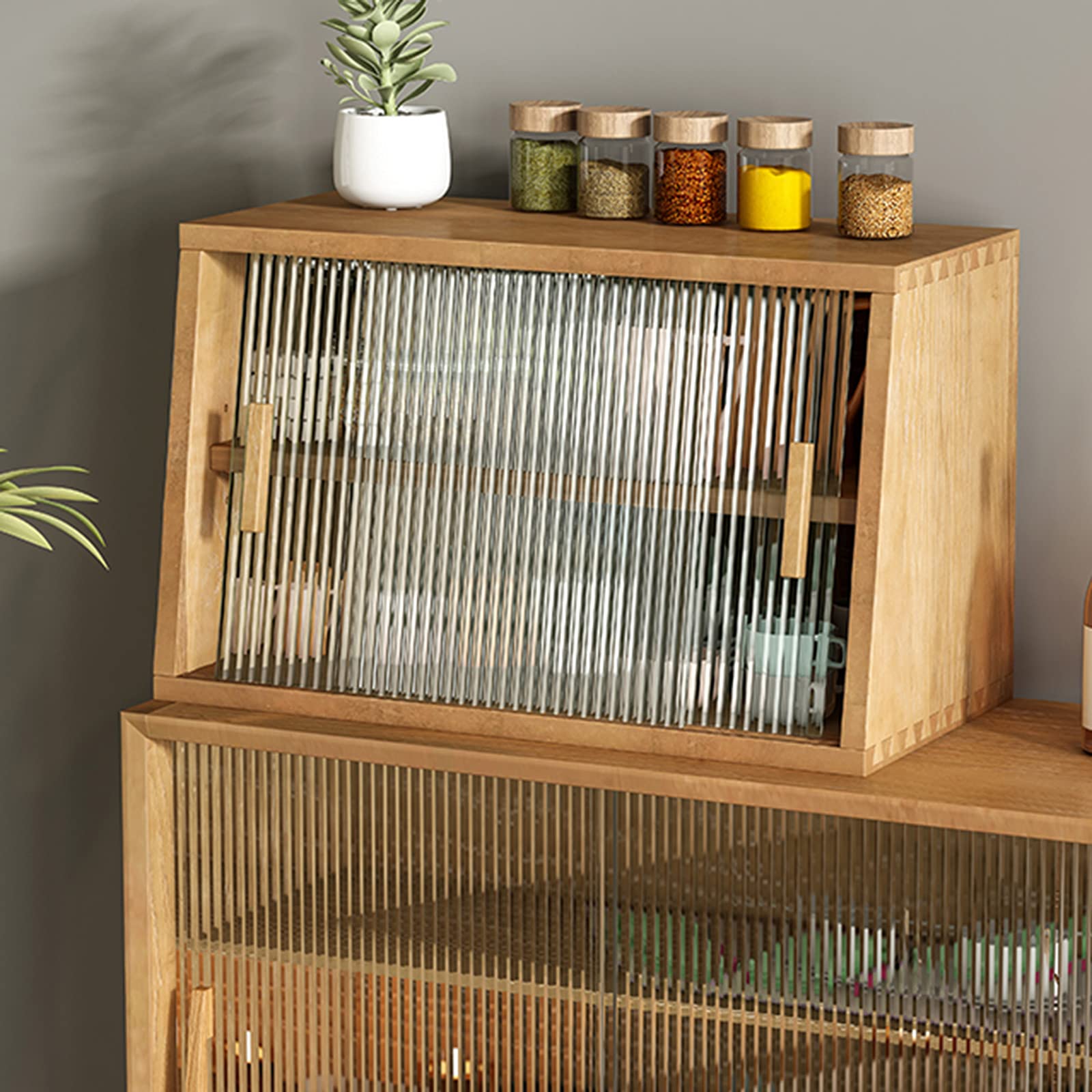 Große Brotbox, Brotkasten mit transparentem Glasfenster an der Vorderseite, doppelschichtiger Brotaufbewahrungsbehälter, Brothalter im Landhausstil für die Küchentheke, 60 x 30 x 35 cm (B 80 x 30 x