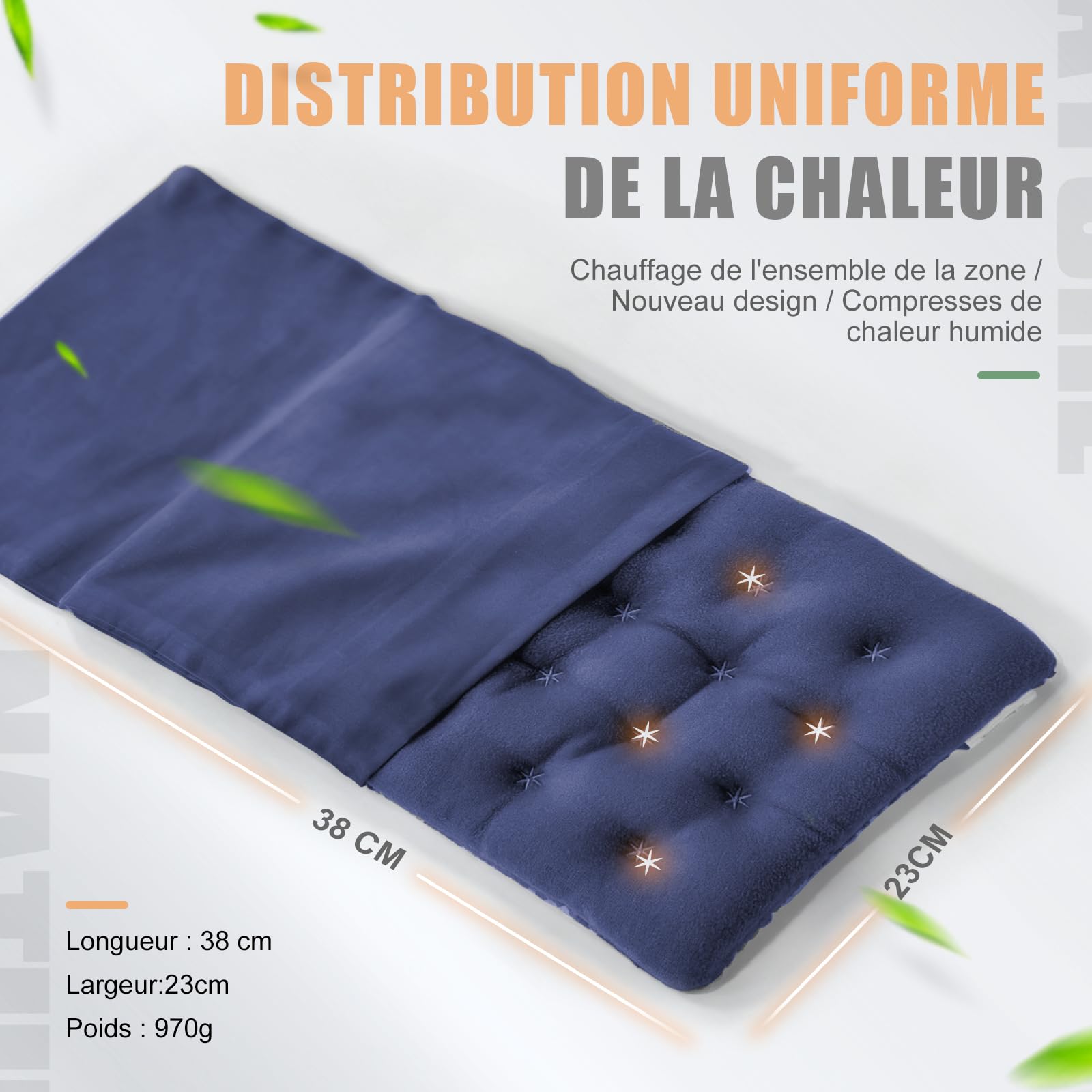 uncn Coussin Chauffant Micro Onde, Bouillotte Micro-onde, Graine de Lin,Noyaux Cerises,Grande Poche Chauffante Nuque Epaule et Dos,Cervicales,Ventre Lavande,Chaleur Humide pour Compresse 38*23cm 840g