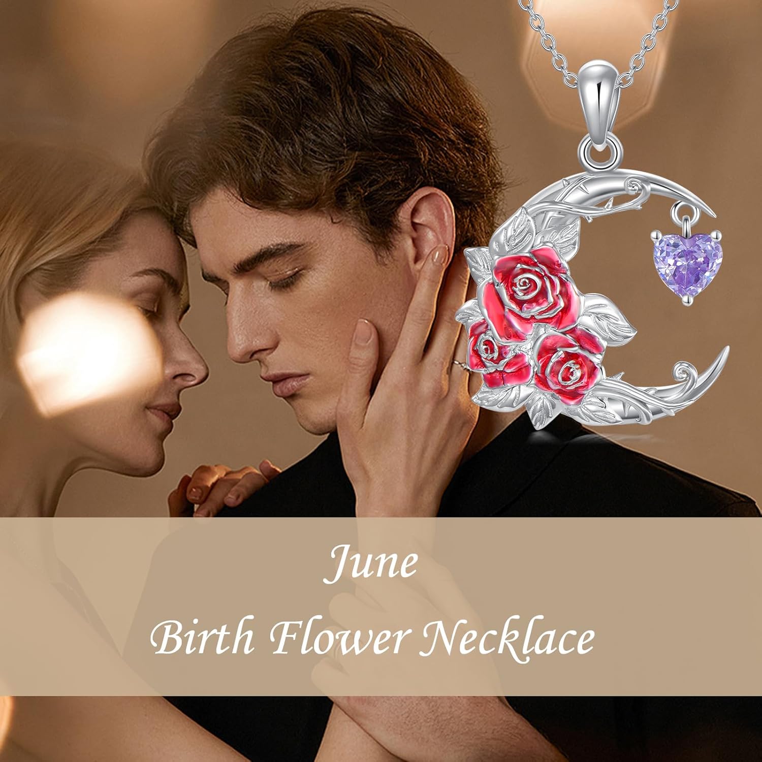 Birth Flower Necklace for Women 925 Sterling Silver Crescent Moon with Birthstone 12 Month Floral Pendant Necklace Jewelry Gift for Birthday Mothers Day - Image 6