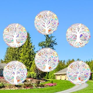 GORGECRAFT 6PCS Rainbow Window Clings Tree of Life Static Glass Stickers Plastic Reusable Anti-Collision Non Adhesive Window Decal Suncatcher Decorations Prismatic for Bird Strike Deterrent