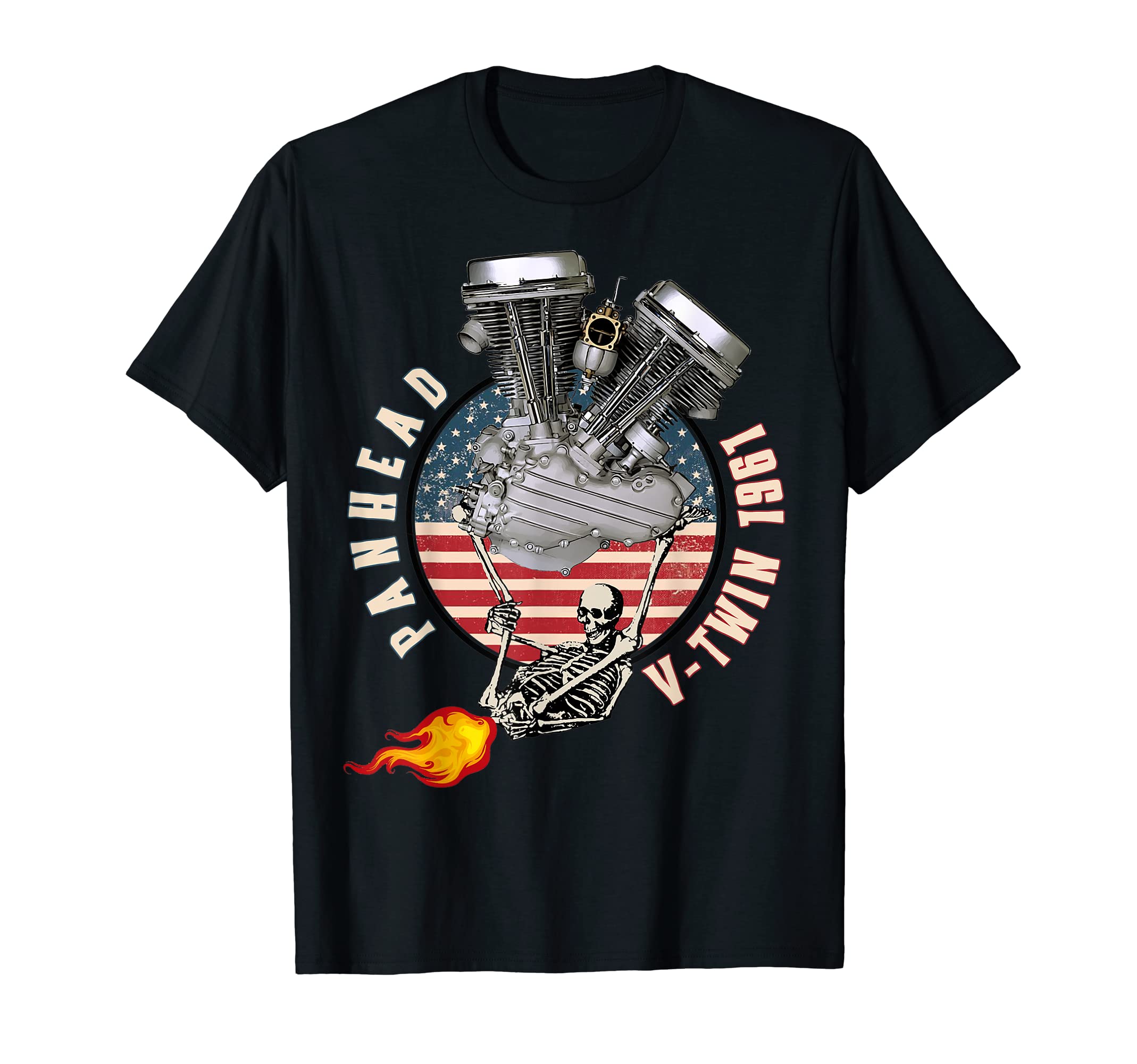 The Dirty Crankshaft1961 HD Panhead VTwin Flame Farting Motorcycle Americana T-Shirt