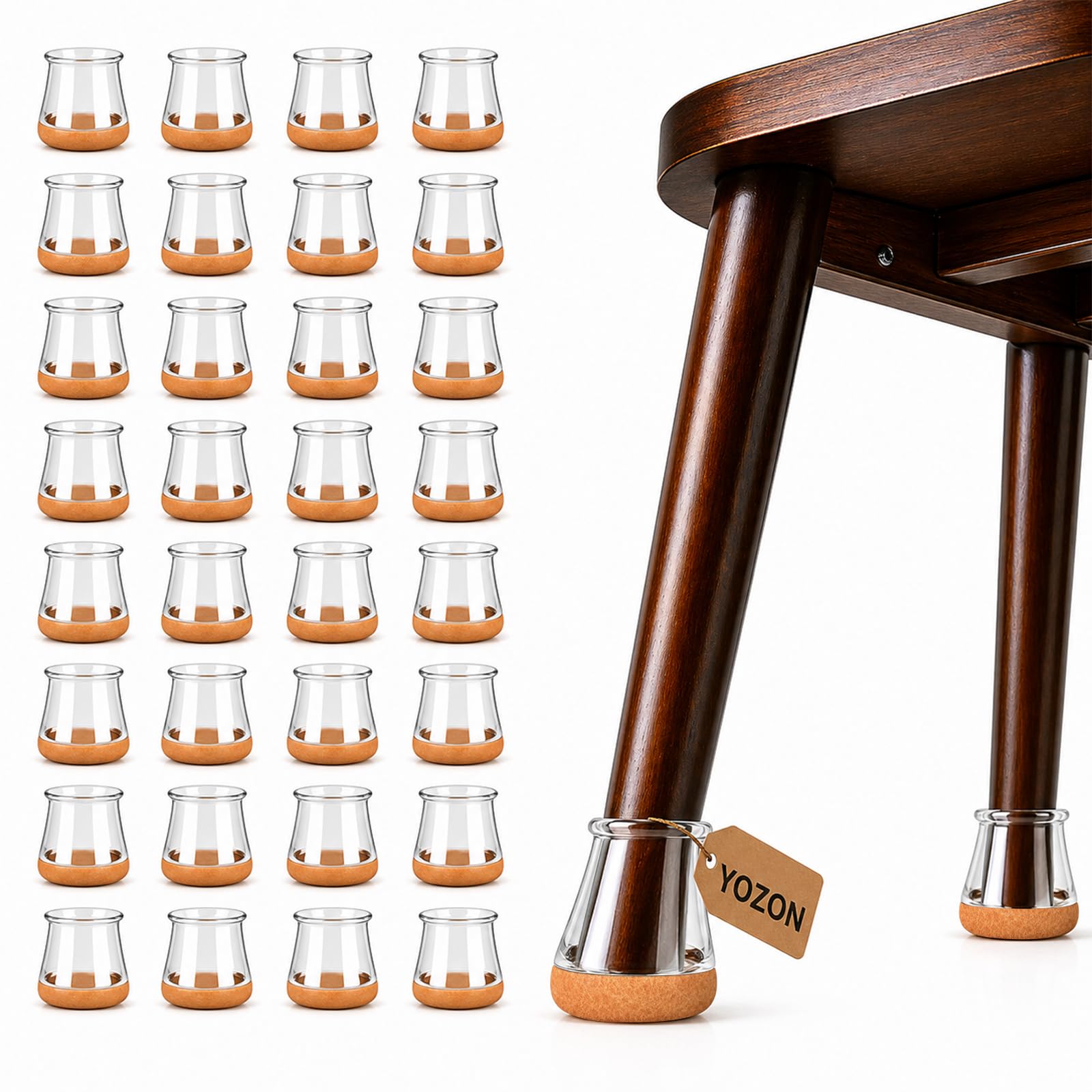 Photo 1 of YOZON Chair Leg Floor Protectors for Hardwood Floors Felt Furniture Pads Silicone Caps 32 Pack Anti-Scratch Reduce Noise Clear Round Medium Fit 3/4" to 1-3/16" (19-30mm)