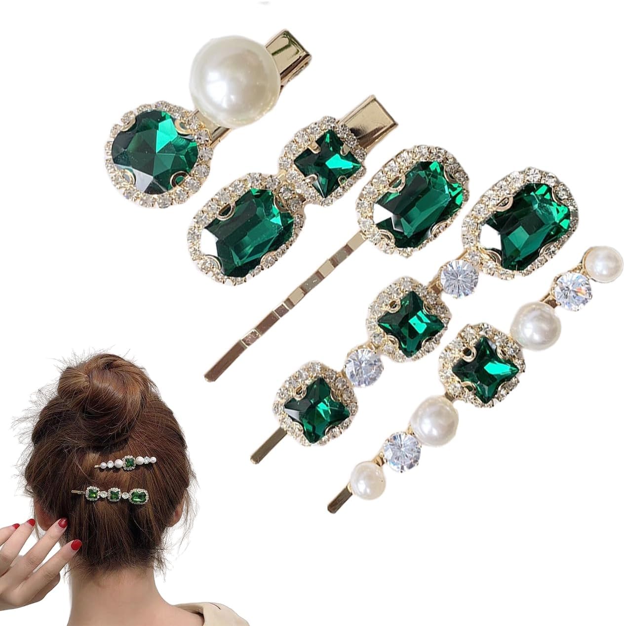Traziewell Pearls Hair Clips Rhinestone Bling Hair Pins Diamond Resin