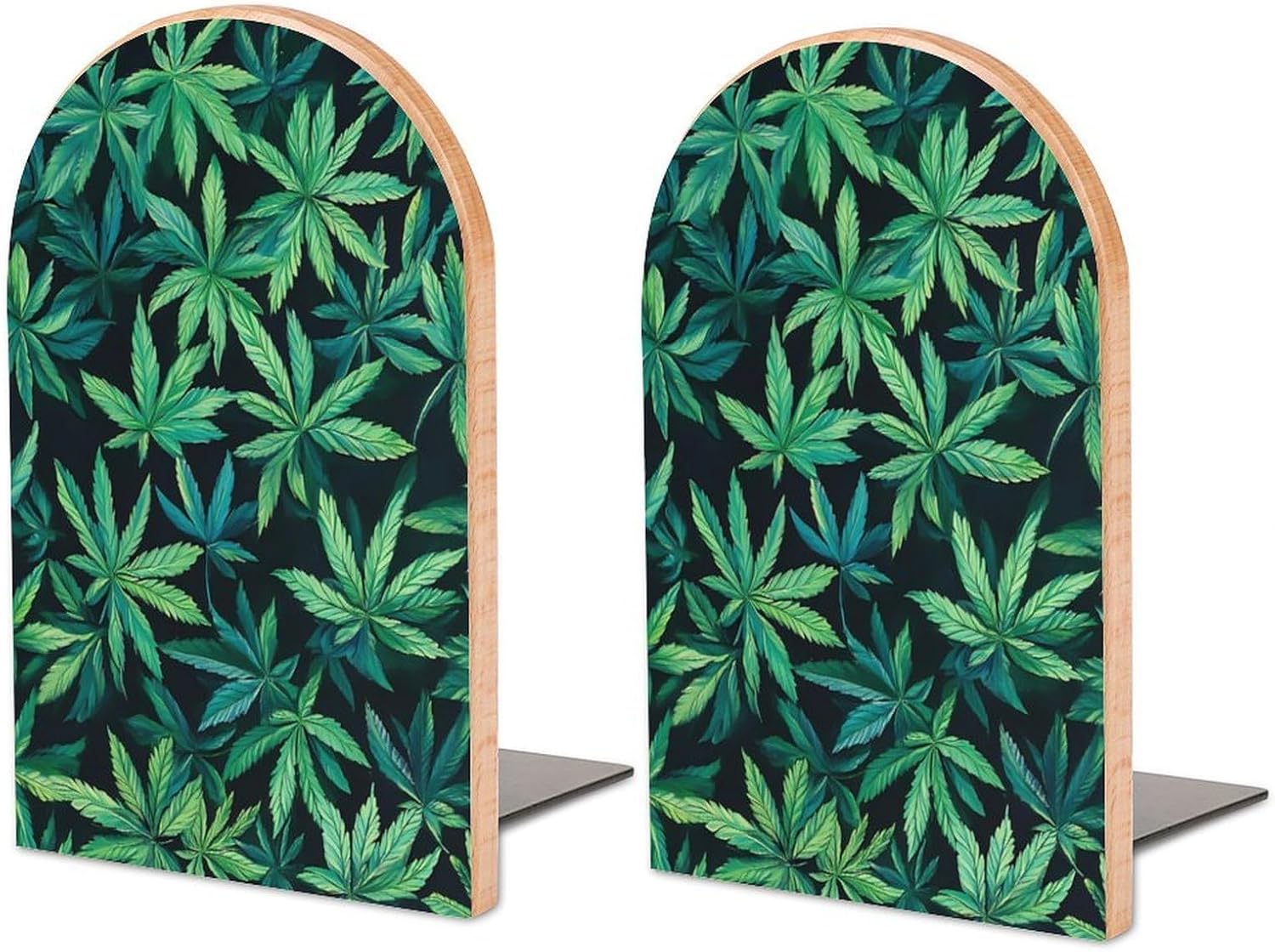 Green Weeds Cute Wood Book Ends Decorative Bookends 1 Pair Non-Skid for Shelves Home Office 7 X 5 Inch