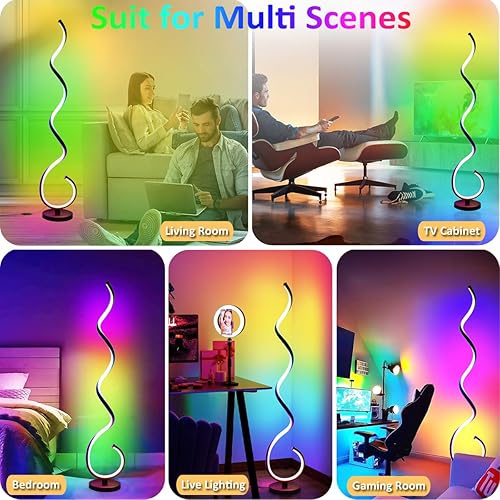 Miniatura 7 de BESKEITE - Lámparas de pie RGB en espiral para sala de estar, lámpara de pie LED inteligente de esquina para dormitorio con control remoto por
